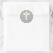 Personalisieren, Baby Dedication Cream & Gray Cros Runder Aufkleber (Tasche)