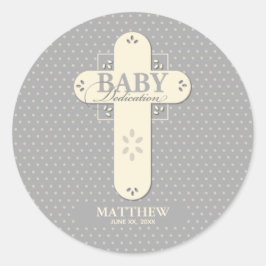 Personalisieren, Baby Dedication Cream & Gray Cros Runder Aufkleber