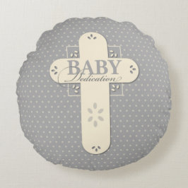 Personalisieren, Baby Dedication Cream & Gray Cros Rundes Kissen