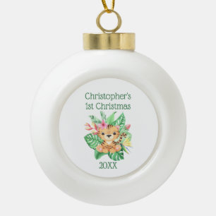 Personalisieren Babys First Christmas Baby Tiger Keramik Kugel-Ornament