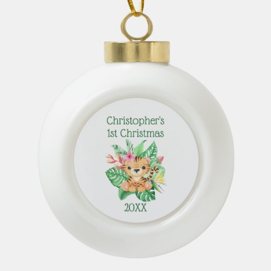 Personalisieren Babys First Christmas Baby Tiger Keramik Kugel-Ornament (Vorderseite)