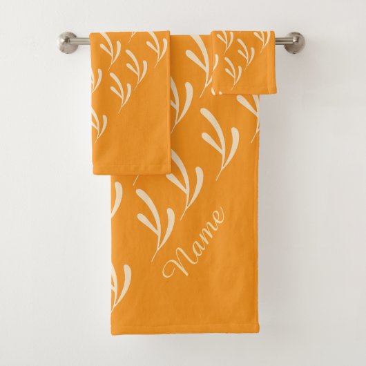 Personalisieren Beige Leaf Wiederholung Orange Badhandtuch Set (Insitu)