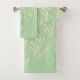 Personalisieren Beige Leaf Wiederholung Pastel Gre Badhandtuch Set