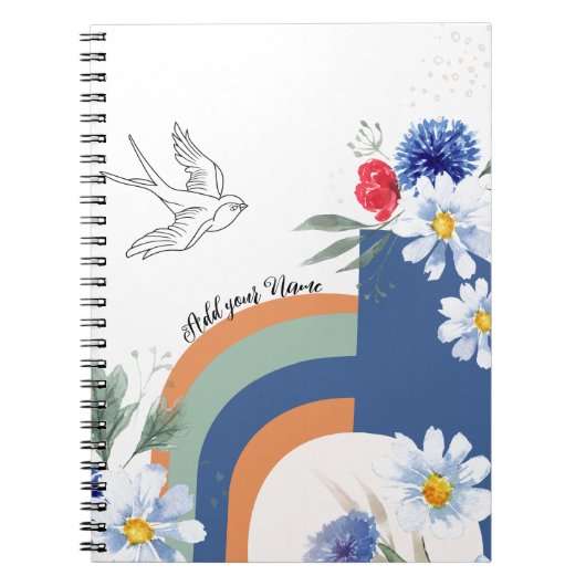 PERSONALISIEREN: BOHO mit Vogel | Notebook-Journal Notizblock (Vorderseite)