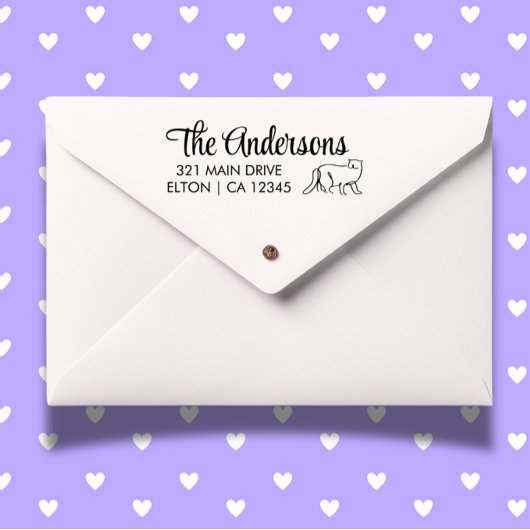 Personalisieren der Cat Script-Rücksendeadresse Gummistempel