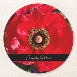 Personalisieren der Roten Mohnblume-Blume Runder Pappuntersetzer