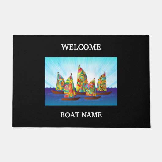 Personalisieren des Blue Welcome Boat Name Strips Fußmatte (Vorderseite)