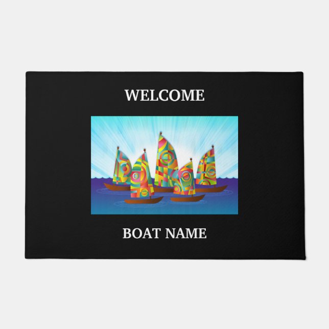 Personalisieren des Blue Welcome Boat Name Strips Fußmatte (Vorderseite)