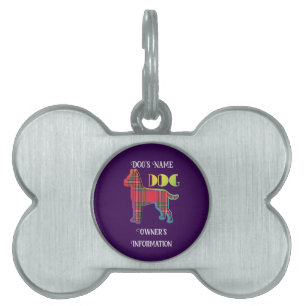 Personalisieren des Karierten Lila DOG-Knochens Tiermarke