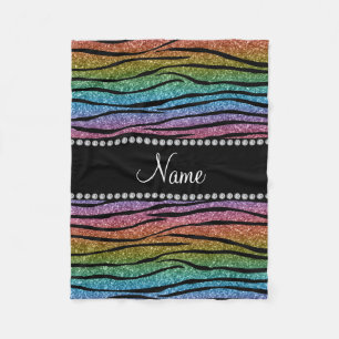 Personalisieren des Namens Regenbogen Glitzer zebr Fleecedecke