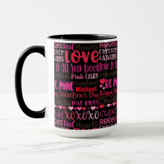 Personalisieren des Namens Valentinstag Red Hearts Tasse (Links)