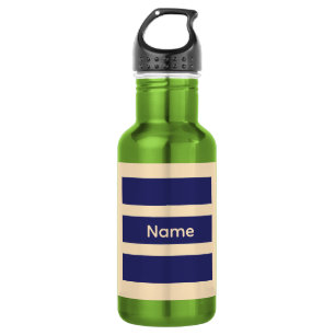 Personalisieren Dk Blau + Creme Streifen Grün  Edelstahlflasche