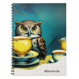 PERSONALISIEREN: Eine Eule got zum Tee   Notizbuch Notizblock