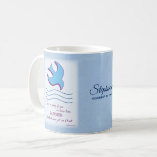 Personalisieren, Erwachsenentaufe Taube auf Blau Kaffeetasse