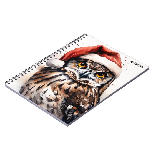 PERSONALISIEREN: Eule mit Weihnachtshut | Notizbuc Notizblock (Linke Seite)