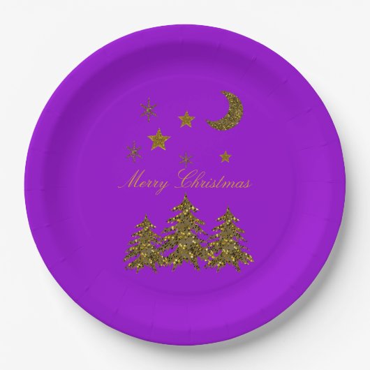 Personalisieren, Funkelnd Weihnachtsbaum, Mond, St Pappteller (Vorderseite)