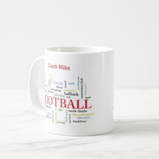 Personalisieren, Fußball Coach Vielen Dank in Wort Kaffeetasse (Vorderseite Links)