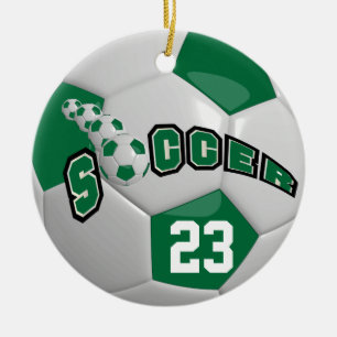 Personalisieren ⚽ Fußballball  Dunkelgrün Keramik Ornament