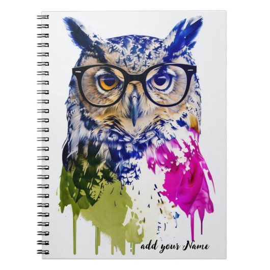 PERSONALISIEREN: Hippie Owl | Notebook-Journal Notizblock (Vorderseite)