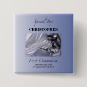 Personalisieren, Junge, Erste Kommunion Blau Button (Vorderseite)