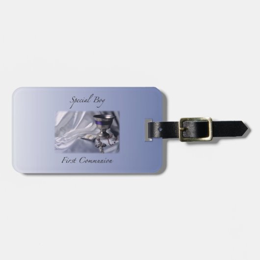 Personalisieren, Junge, Erste Kommunion Blau Gepäckanhänger (Vorderseite horizontal)