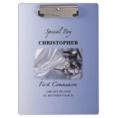 Personalisieren, Junge, Erste Kommunion Blau Klemmbrett (Vorderseite)