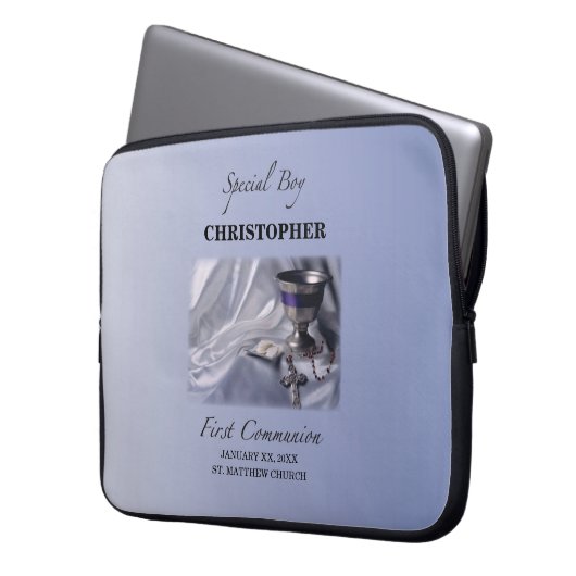 Personalisieren, Junge, Erste Kommunion Blau Laptopschutzhülle (Vorderseite Links)