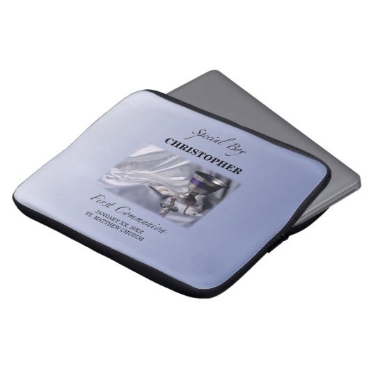 Personalisieren, Junge, Erste Kommunion Blau Laptopschutzhülle (Vorne Oben)
