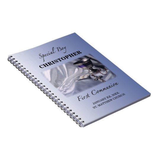 Personalisieren, Junge, Erste Kommunion Blau Notizblock (Rechte Seite)