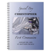 Personalisieren, Junge, Erste Kommunion Blau Notizblock (Vorderseite)