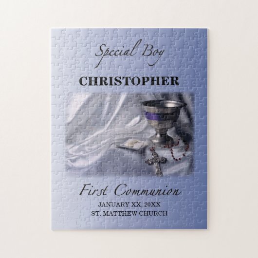 Personalisieren, Junge, Erste Kommunion Blau Puzzle (Vertikal)