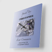 Personalisieren, Junge, Erste Kommunion Blau Quadratische Wanduhr (Winkel)