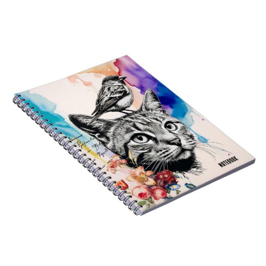 PERSONALISIEREN: Katze + Vögel | Notebook-Journal Notizblock (Rechte Seite)
