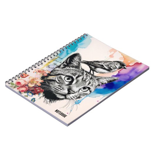PERSONALISIEREN: Katze + Vögel | Notebook-Journal Notizblock (Linke Seite)