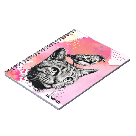 PERSONALISIEREN: Katze + Vögel | Notebook-Journal Notizblock (Linke Seite)