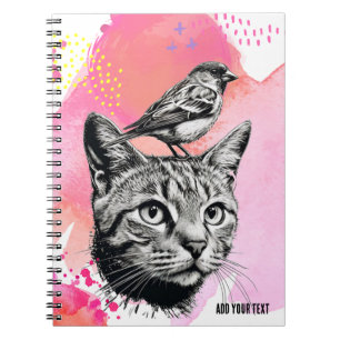 PERSONALISIEREN: Katze + Vögel Notebook-Journal Notizblock