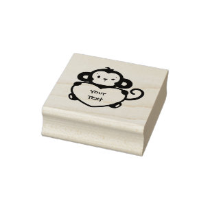 Personalisieren - Kleiner Affe mit Herz Gummistempel