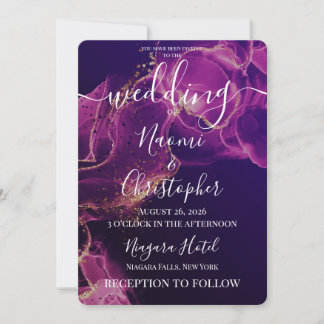 Personalisieren: Lila Rosa Alkohol-Tinte Hochzeit Einladung