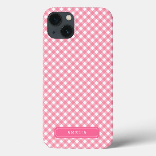 Personalisieren mit Name Baby Pink Gingham Case-Mate iPhone Hülle (Rückseite)