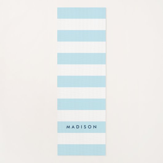 Personalisieren mit Name Preppy Blue & White Strip Yogamatte (Vorderseite)