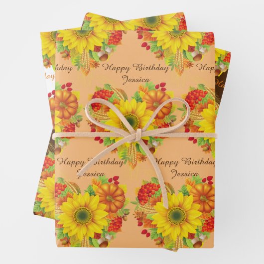 Personalisieren Name Autumn Fall Happy Birthday Geschenkpapier Set (Beispiel)