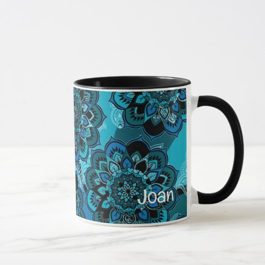 Personalisieren Name Blue Boho Paisley Black Insid Tasse (Rechts)