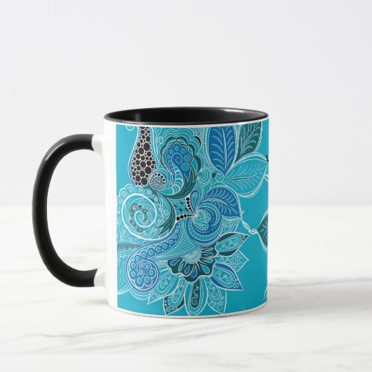 Personalisieren Name Blue Boho Paisley Black Insid Tasse (Links)