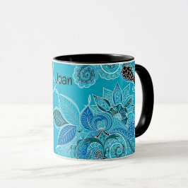 Personalisieren Name Blue Boho Paisley Black Insid Tasse