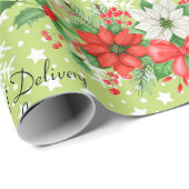 Personalisieren Name Weihnachten Poinsettia Schnee Geschenkpapier (Rolleneckpunkt)