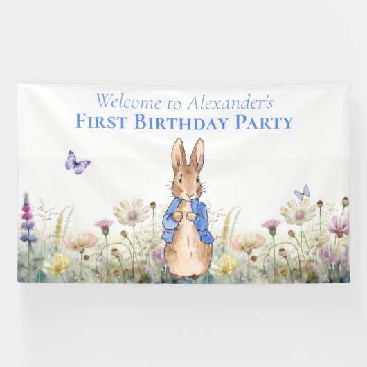 Personalisieren Peter das Kaninchen Erste Geburtst Banner (Horizontal)