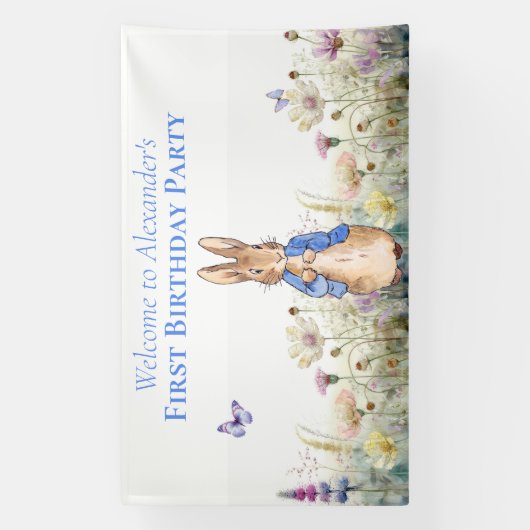 Personalisieren Peter das Kaninchen Erste Geburtst Banner (Vertikal)