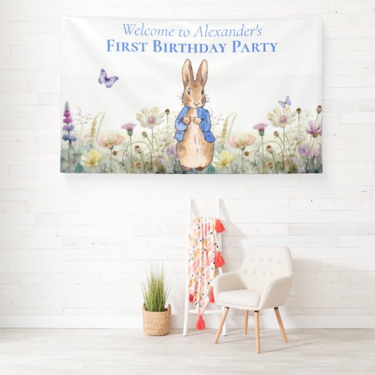Personalisieren Peter das Kaninchen Erste Geburtst Banner (Insitu)