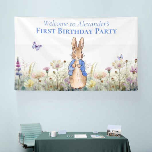 Personalisieren Peter das Kaninchen Erste Geburtst Banner (Messe)