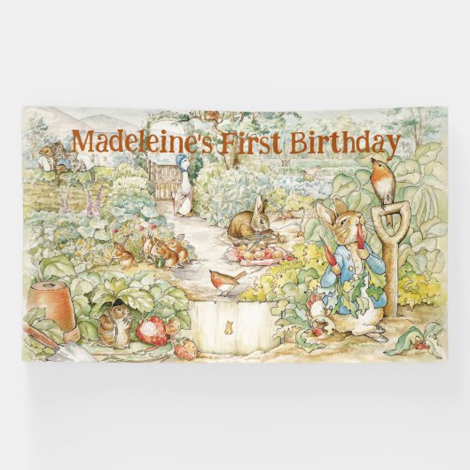 Personalisieren Peter das Kaninchen Erste Geburtst Banner (Horizontal)